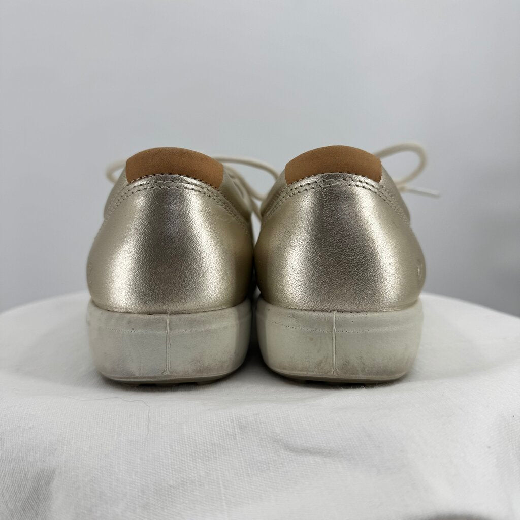 women Ecco Soft 7 Leather Sneakers Metallic Silver Shoes 41/10