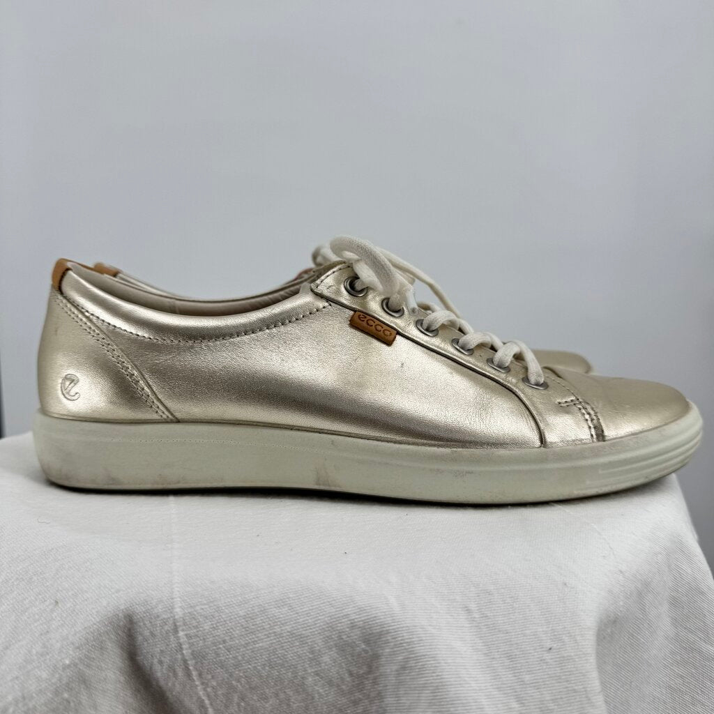 women Ecco Soft 7 Leather Sneakers Metallic Silver Shoes 41/10