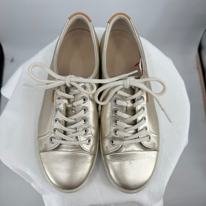 women Ecco Soft 7 Leather Sneakers Metallic Silver Shoes 41/10