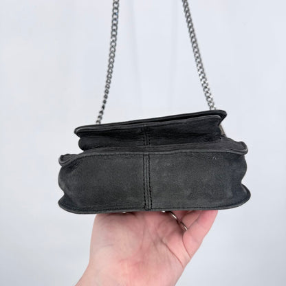 women Rebecca Minkoff Suede Chain Strap Crossbody Gray Purse 7.5" x 7" x 1.5"