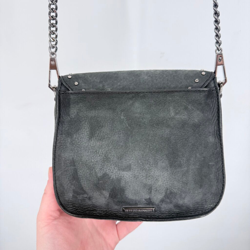 women Rebecca Minkoff Suede Chain Strap Crossbody Gray Purse 7.5" x 7" x 1.5"