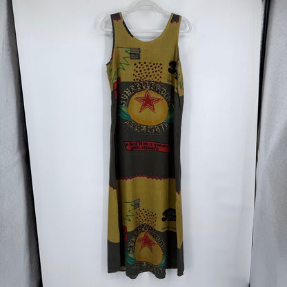 women Citron Santa Monica Rare Sunfellegrino Aranciata Print Silk Maxi AS IS Gray Yellow Multi Dress M
