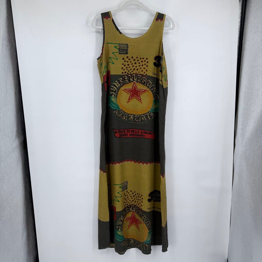 women Citron Santa Monica Rare Sunfellegrino Aranciata Print Silk Maxi AS IS Gray Yellow Multi Dress M