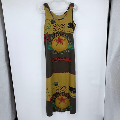women Citron Santa Monica Rare Sunfellegrino Aranciata Print Silk Maxi AS IS Gray Yellow Multi Dress M