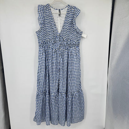 women Anthropologie Peregrine Gingham Midi Bue & White Dress 1X