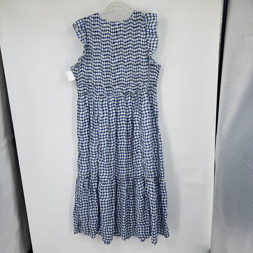 women Anthropologie Peregrine Gingham Midi Bue & White Dress 1X