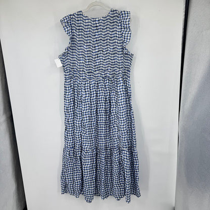 women Anthropologie Peregrine Gingham Midi Bue & White Dress 1X