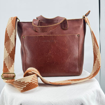 women Portland Leather Goods Mini Crossbody Tote Nutmeg Brown Purse