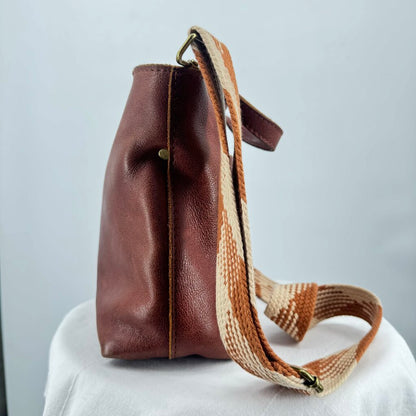 women Portland Leather Goods Mini Crossbody Tote Nutmeg Brown Purse