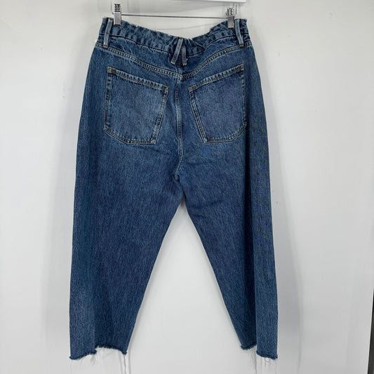 women Good American Good 90s Wide Leg Cropped Blue Jeans 10/30