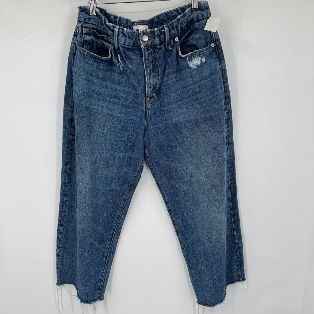 women Good American Good 90s Wide Leg Cropped Blue Jeans 10/30