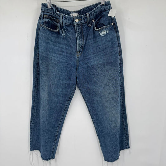women Good American Good 90s Wide Leg Cropped Blue Jeans 10/30
