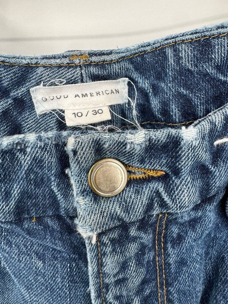 women Good American Good 90s Wide Leg Cropped Blue Jeans 10/30