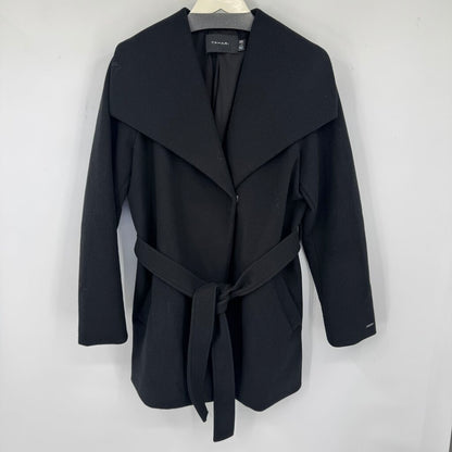 women Tahari Large Collar Belted Black Coat L