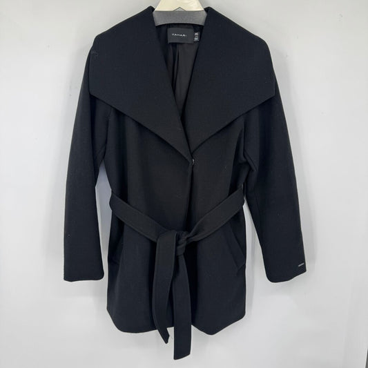 women Tahari Large Collar Belted Black Coat L