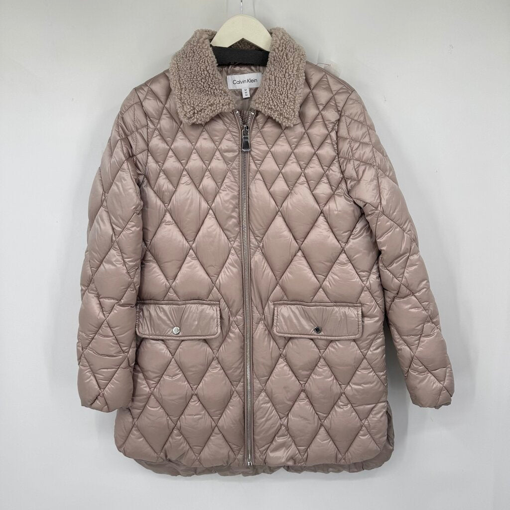 women Calvin Klein Diamond Quilted Puffer Champagne Jacket M