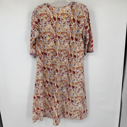 women Homemade Cotton Printed Kaftan Cream Red Purple Multi Woven Top M-L