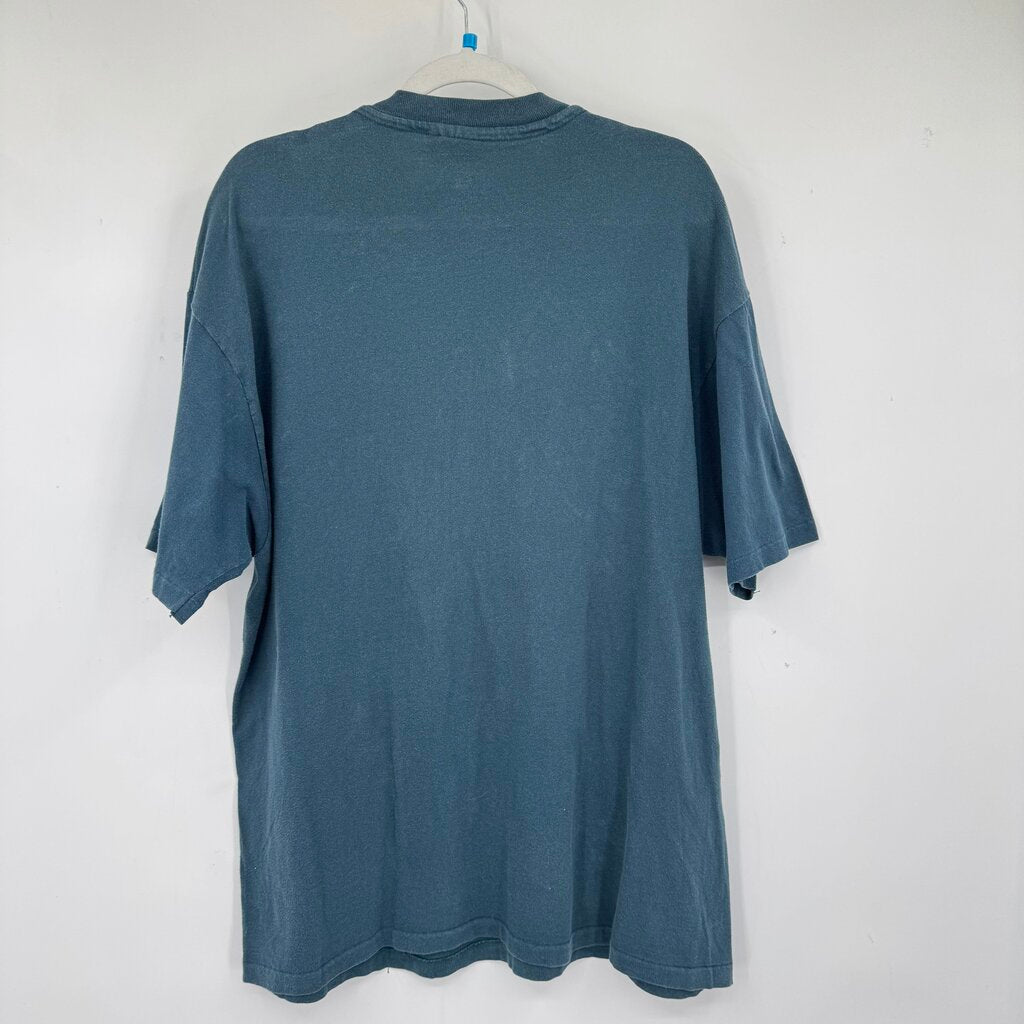 unisex Hanes Beefy-T Vintage 90's Single Stitch Thunder Tee Blue Multi Knit Top XL