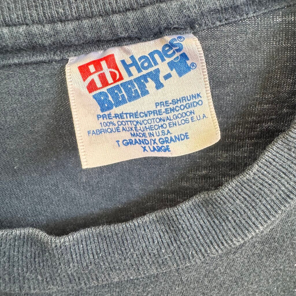 unisex Hanes Beefy-T Vintage 90's Single Stitch Thunder Tee Blue Multi Knit Top XL