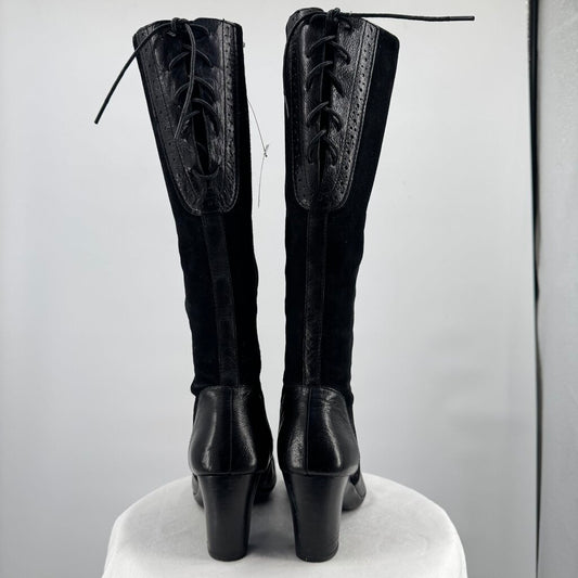 women Naturalizer Leather Knee High Heeled Boots Black Shoes 8.5WC