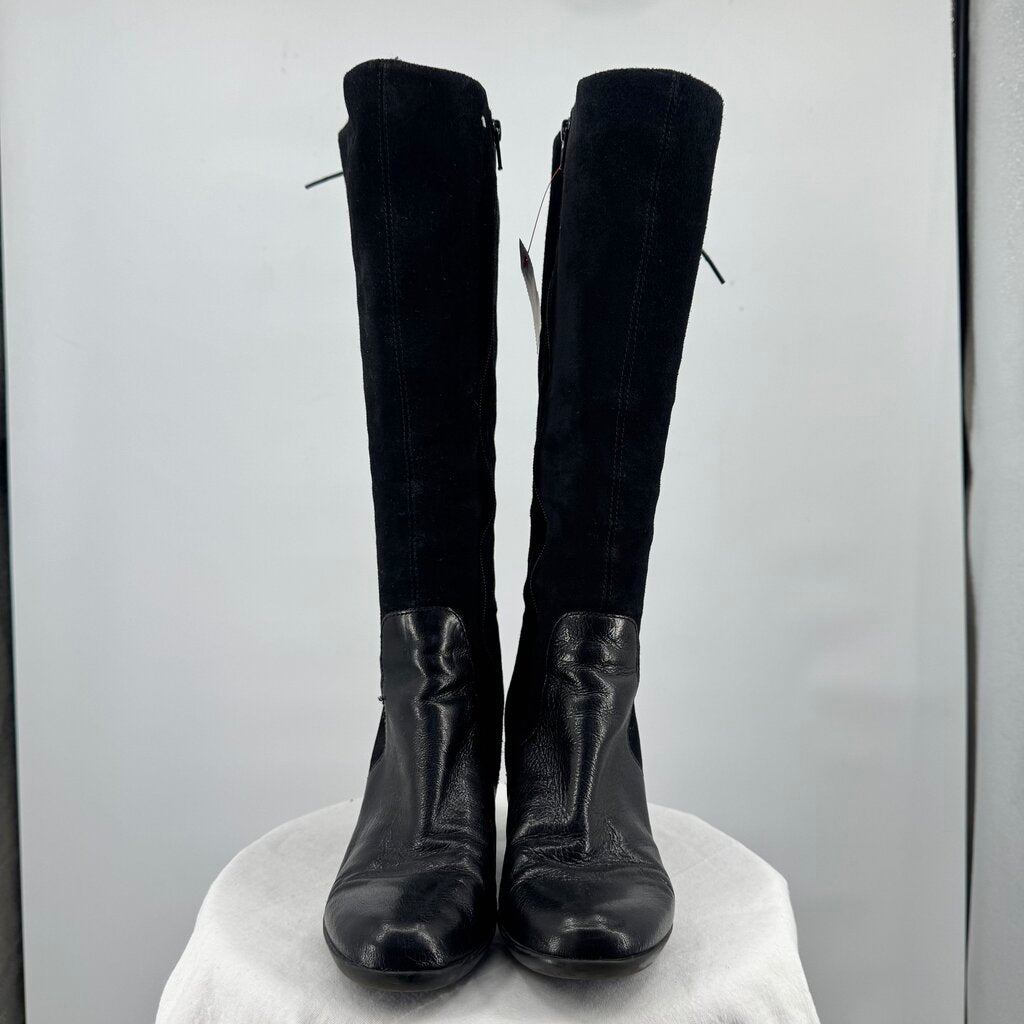 women Naturalizer Leather Knee High Heeled Boots Black Shoes 8.5WC