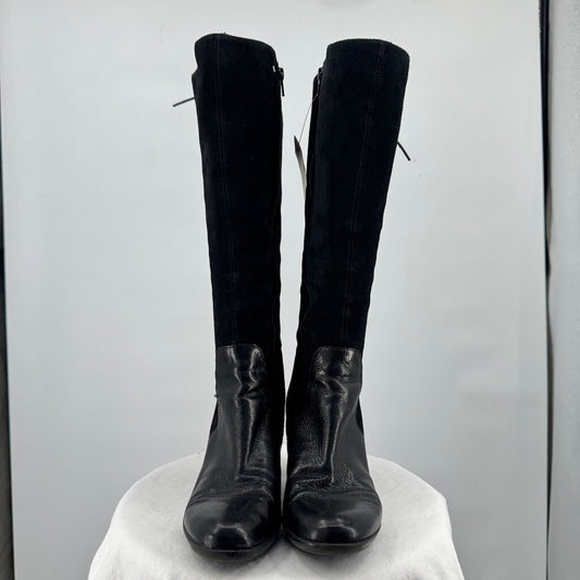 women Naturalizer Leather Knee High Heeled Boots Black Shoes 8.5WC