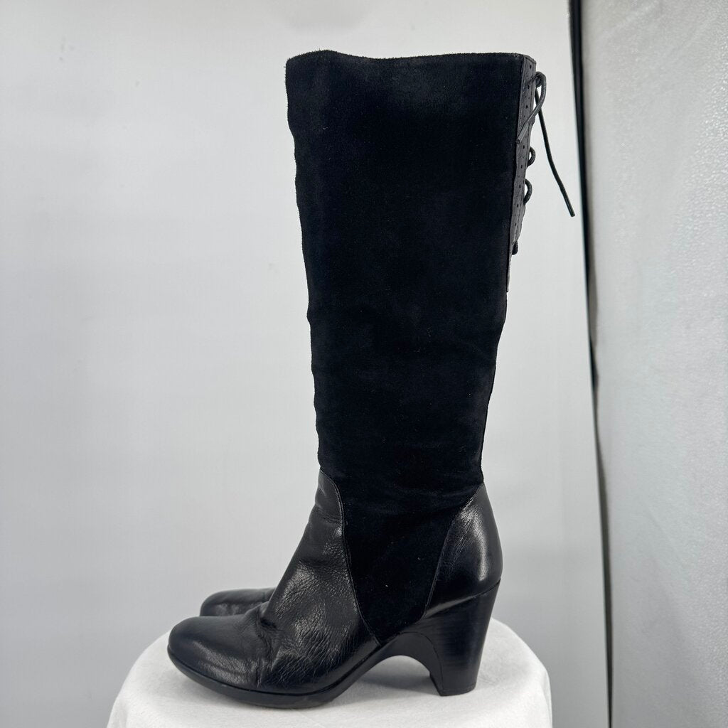 women Naturalizer Leather Knee High Heeled Boots Black Shoes 8.5WC