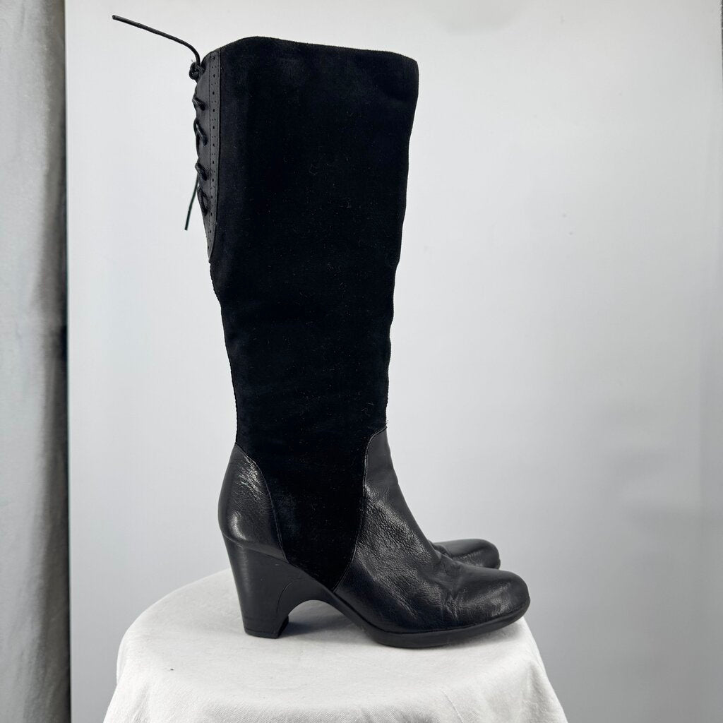 women Naturalizer Leather Knee High Heeled Boots Black Shoes 8.5WC