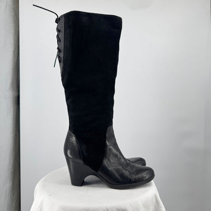 women Naturalizer Leather Knee High Heeled Boots Black Shoes 8.5WC