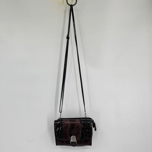 women Brighton Crocodile Leather Crossbody Brown Black Purse 7.5"x5.25"x1.25"