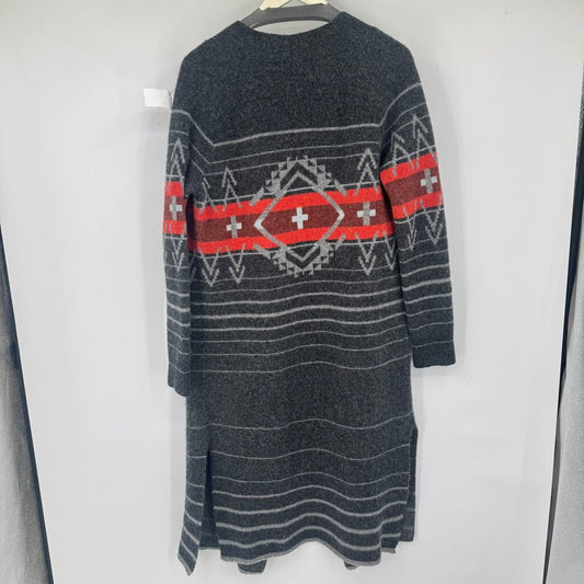 women Pendleton Lambswool Duster Cardigan Charcoal Orange Sweater S