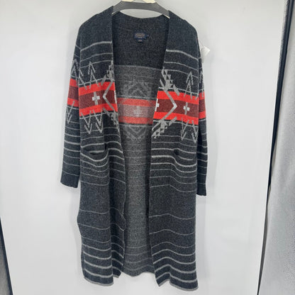 women Pendleton Lambswool Duster Cardigan Charcoal Orange Sweater S