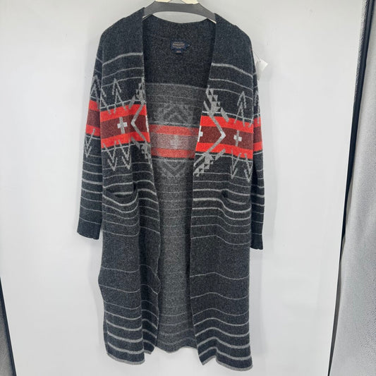 women Pendleton Lambswool Duster Cardigan Charcoal Orange Sweater S