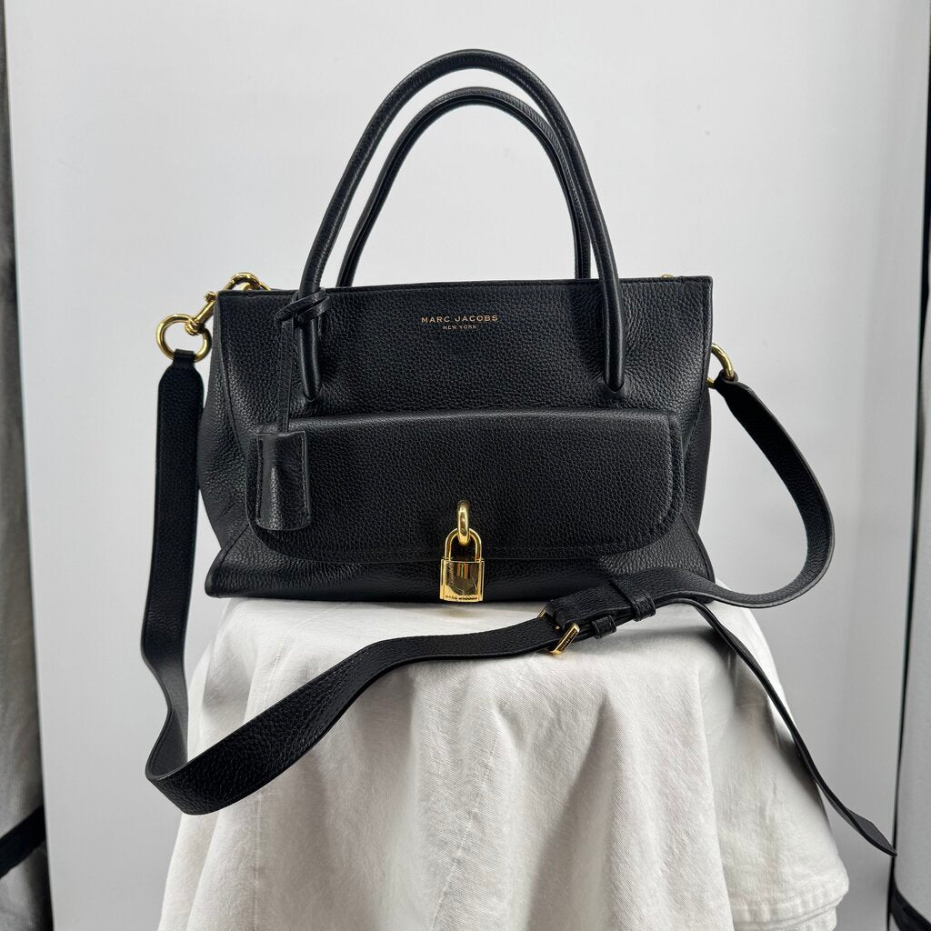 women Marc Jacobs Lock That Leather Tote/Satchel Black Purse