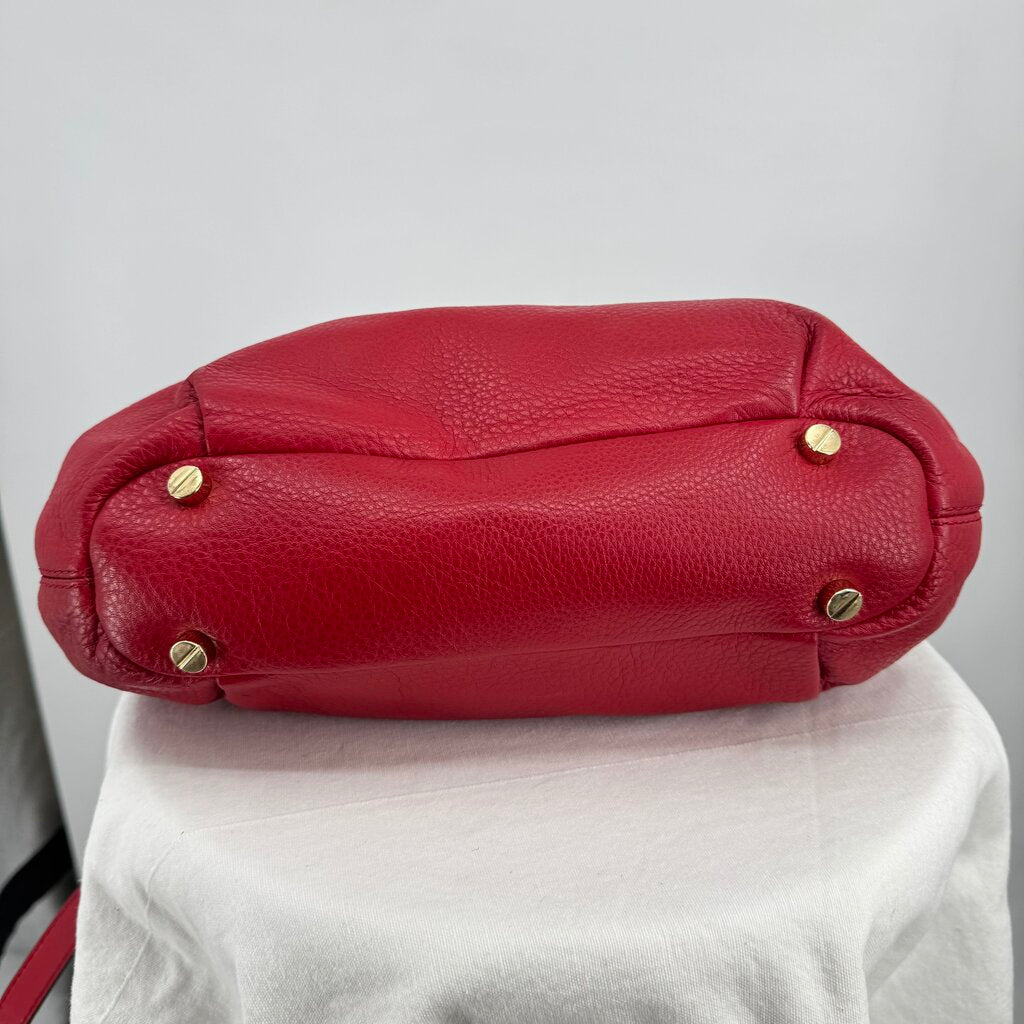 women Michael Kors Bedford Pebbled Leather Satchel Red Purse
