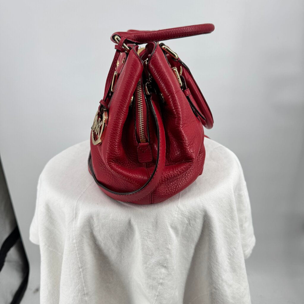 women Michael Kors Bedford Pebbled Leather Satchel Red Purse