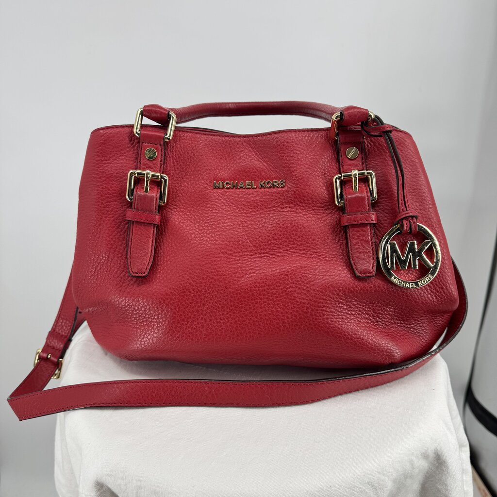 women Michael Kors Bedford Pebbled Leather Satchel Red Purse