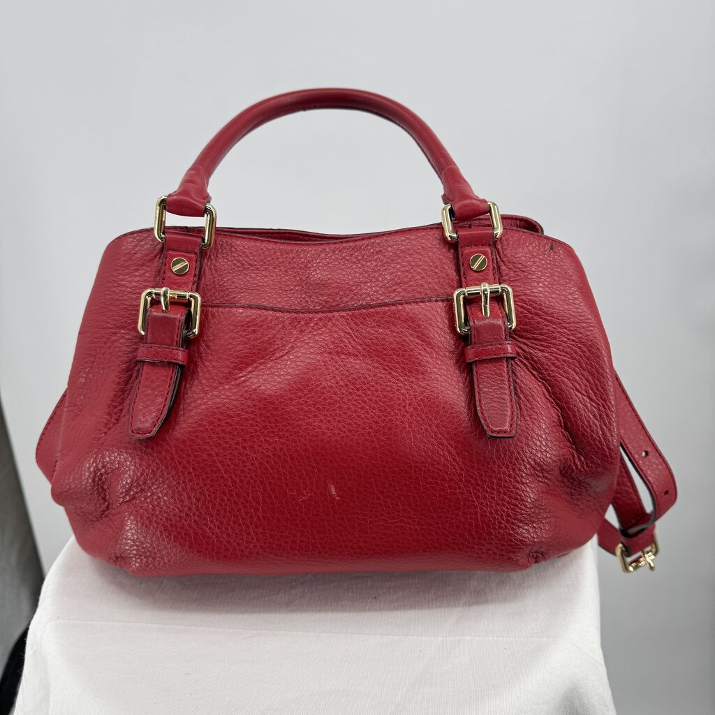 women Michael Kors Bedford Pebbled Leather Satchel Red Purse