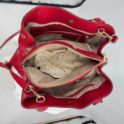 women Michael Kors Bedford Pebbled Leather Satchel Red Purse