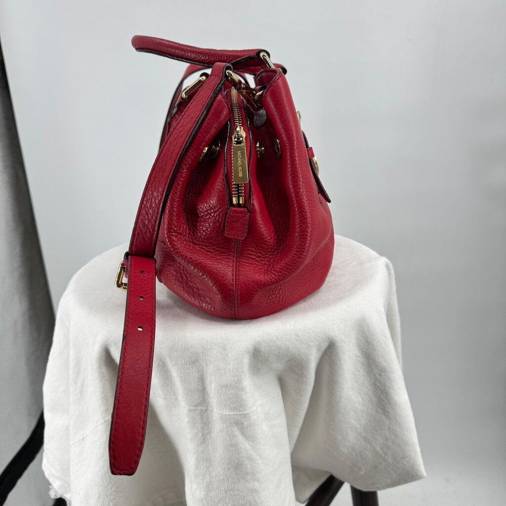 women Michael Kors Bedford Pebbled Leather Satchel Red Purse