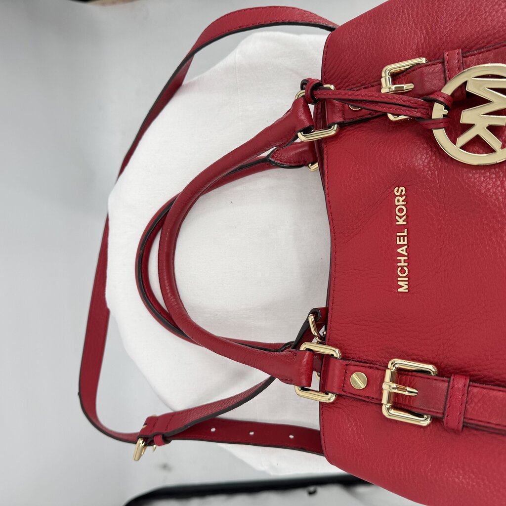 women Michael Kors Bedford Pebbled Leather Satchel Red Purse