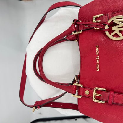 women Michael Kors Bedford Pebbled Leather Satchel Red Purse