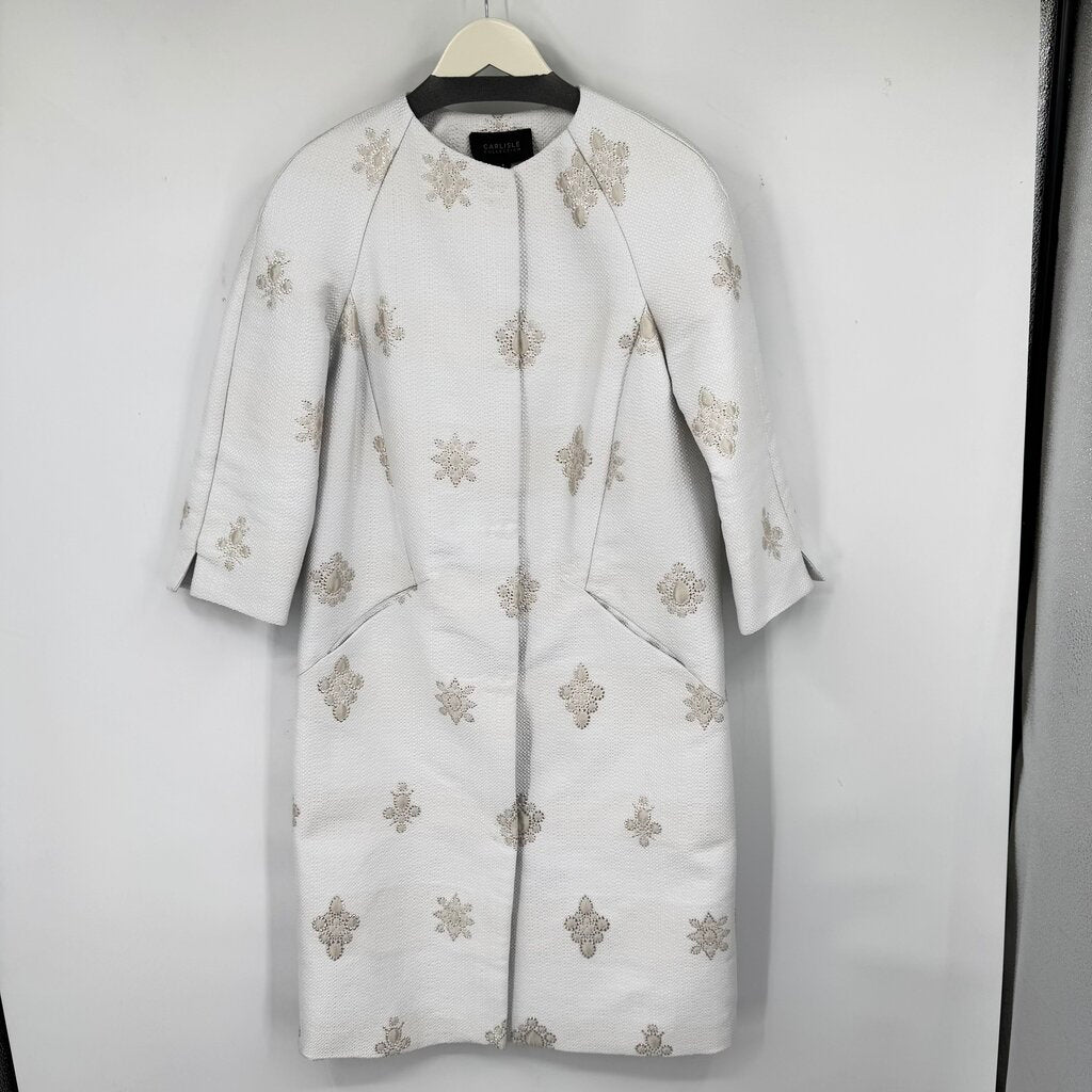 women Carlisle Collection NWT Amelia Metallic Embroidered White Jacket 2