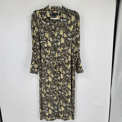 women Club Monaco Silk Floral Shirtdress Olive Green Yellow Dress XS
