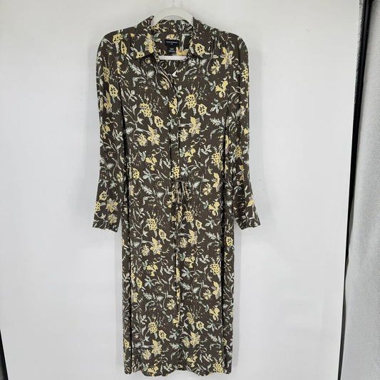 women Club Monaco Silk Floral Shirtdress Olive Green Yellow Dress XS