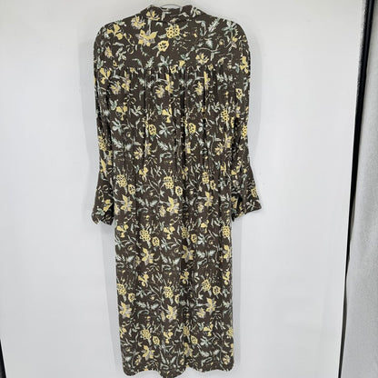women Club Monaco Silk Floral Shirtdress Olive Green Yellow Dress XS