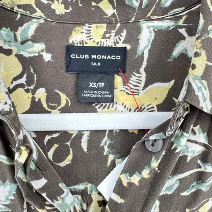 women Club Monaco Silk Floral Shirtdress Olive Green Yellow Dress XS