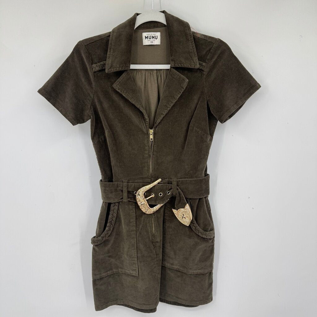 women Show Me Your Mumu Outlaw Corduroy Mini Olive Green Dress XS