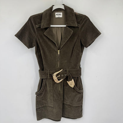 women Show Me Your Mumu Outlaw Corduroy Mini Olive Green Dress XS