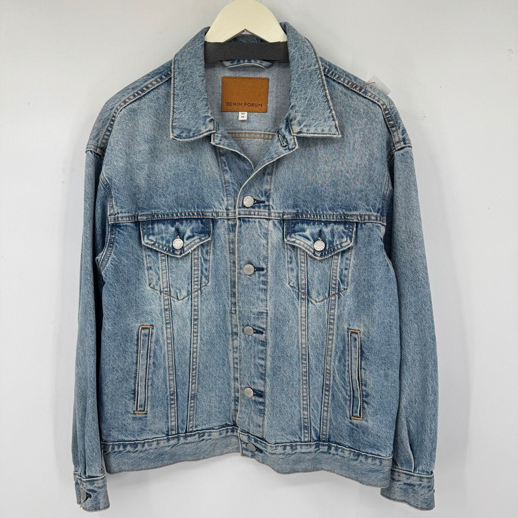 men Denim Forum Denim Button Front Blue Jacket XS